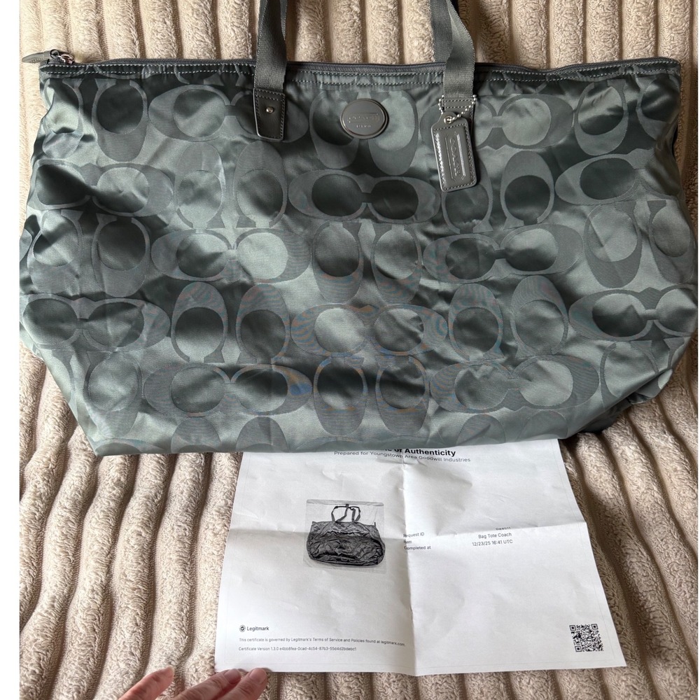 Coach Signature C Packable Weekender Tote Bag Gray Satin Travel Pouch 1941 - Picture 8 of 13